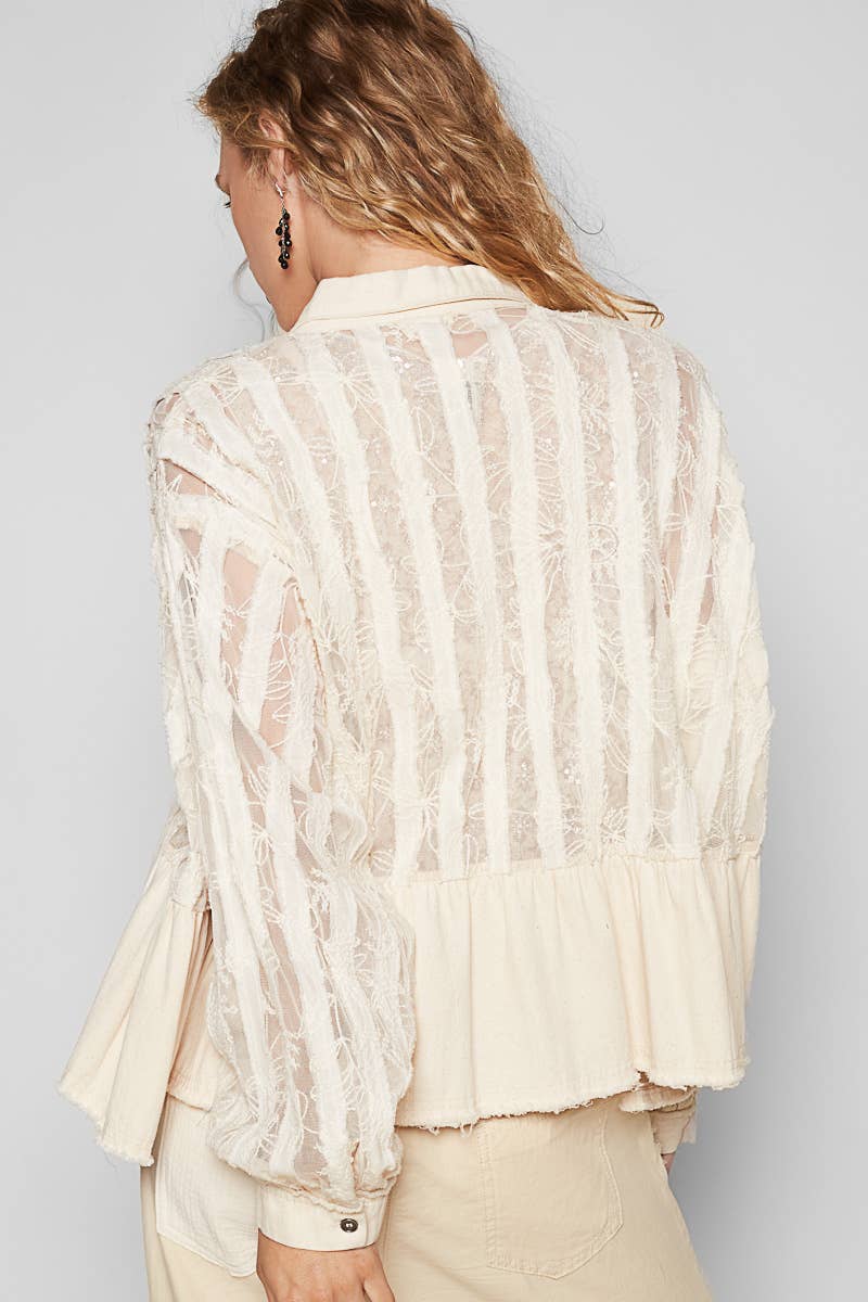 Oversize button down lace pattern casual shacket top-Pol Clothing-Stuffology - Where Vintage Meets Modern, A Boutique for Real Women in Crosbyton, TX