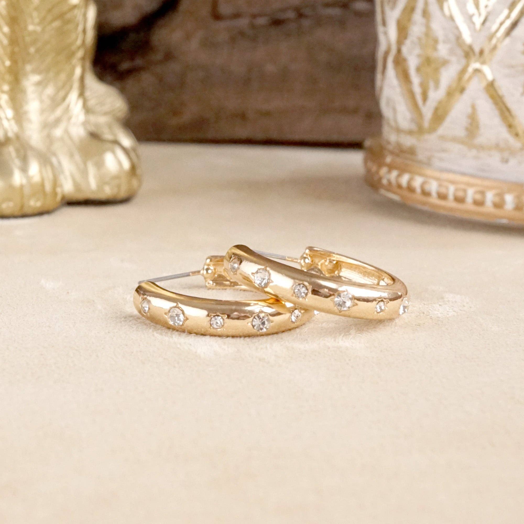 Classic Bubble Hoops – Gold with Crystal, Pearl, or Turquoise-Earrings-PennyLine inc-Stuffology - Where Vintage Meets Modern, A Boutique for Real Women in Crosbyton, TX