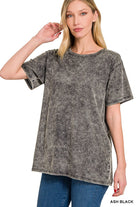 MINERAL WASHED SHORT SLEEVE TEE-Top-Zenana-Stuffology - Where Vintage Meets Modern, A Boutique for Real Women in Crosbyton, TX