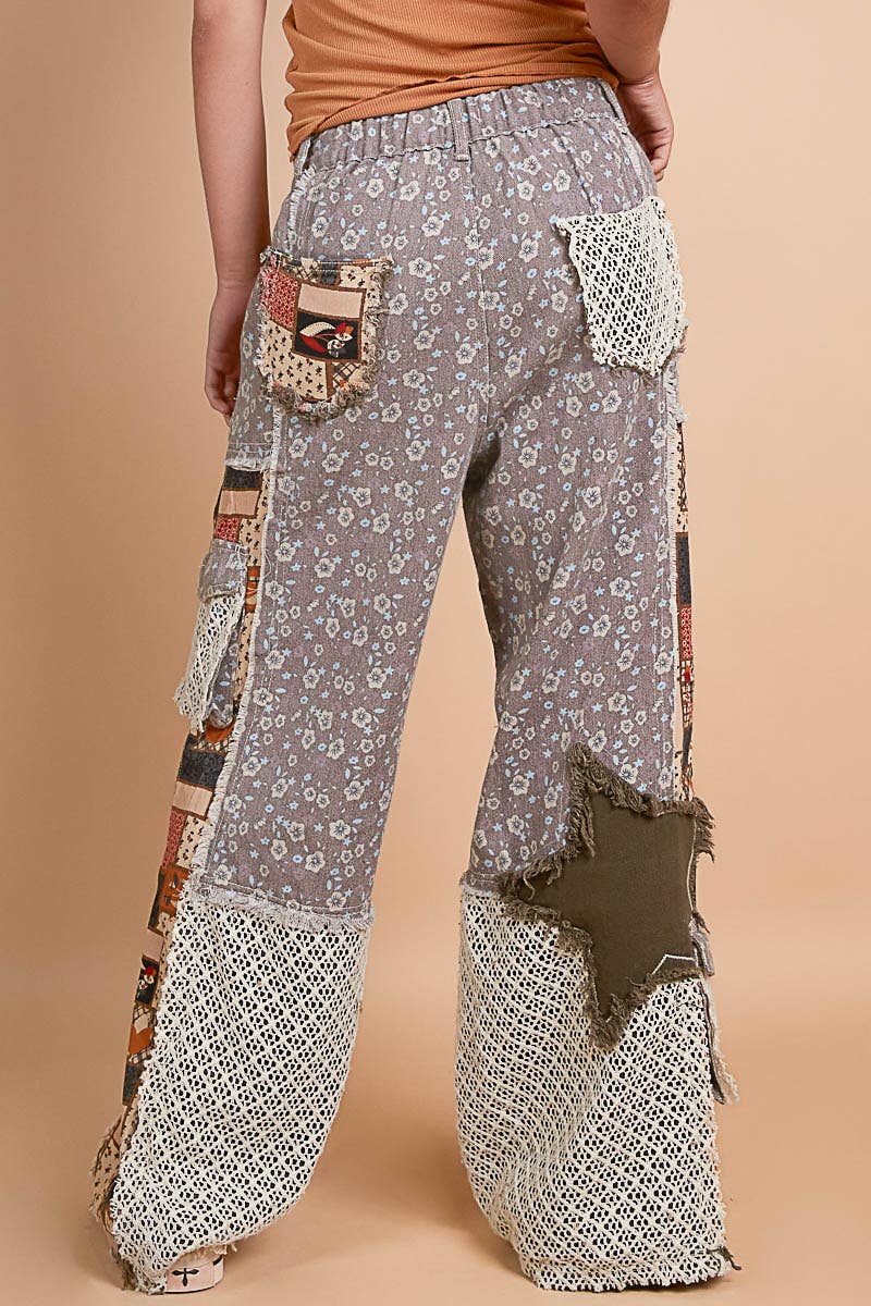 Printed Patchwork Star Detail Woven Twill Pants Jeans /Stuffology Boutique-Jeans-Pol Clothing-Stuffology - Where Vintage Meets Modern, A Boutique for Real Women in Crosbyton, TX