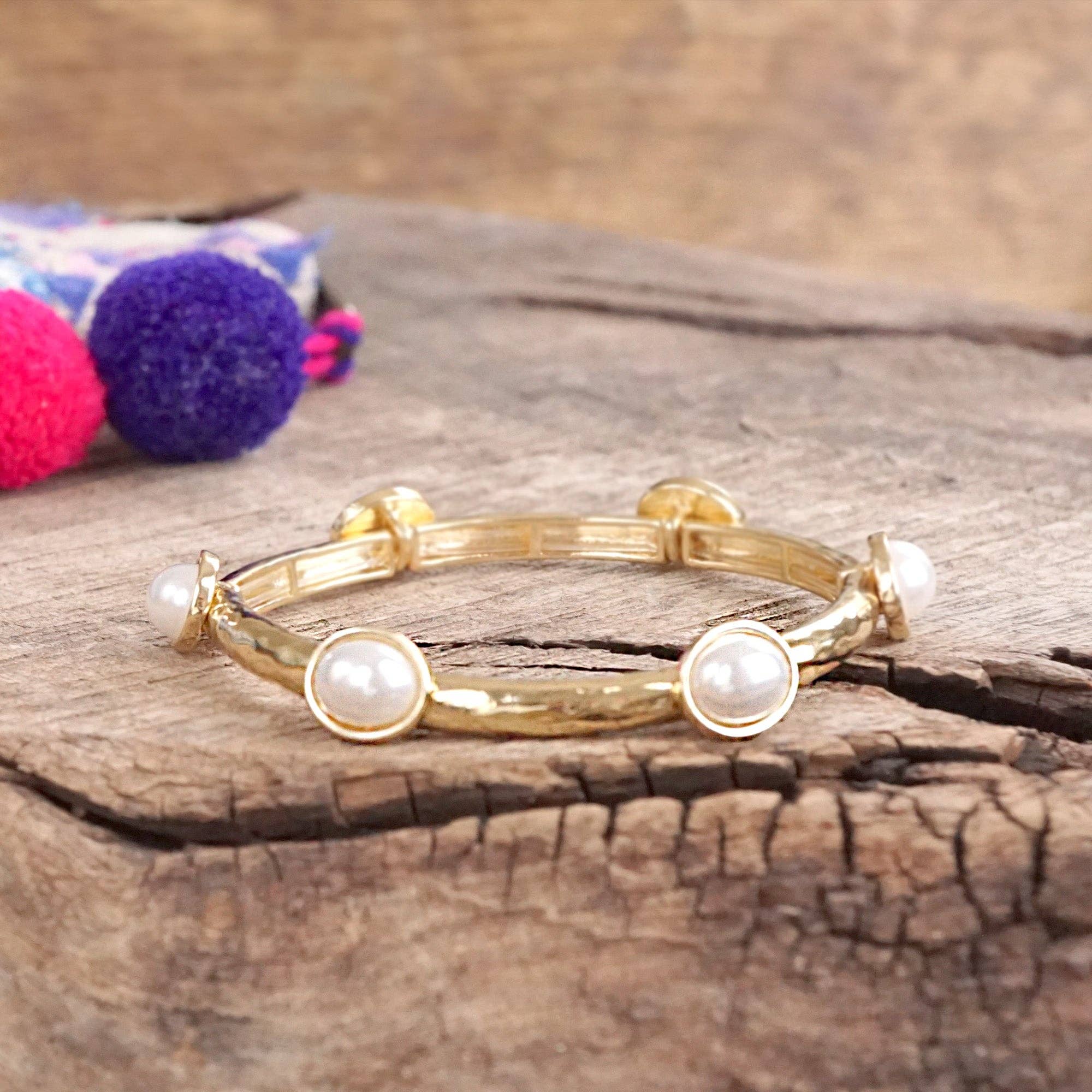 Jeweled Golden Bangle - with Faceted glass oval colorful jewels-Bracelets-PennyLine inc-Stuffology - Where Vintage Meets Modern, A Boutique for Real Women in Crosbyton, TX