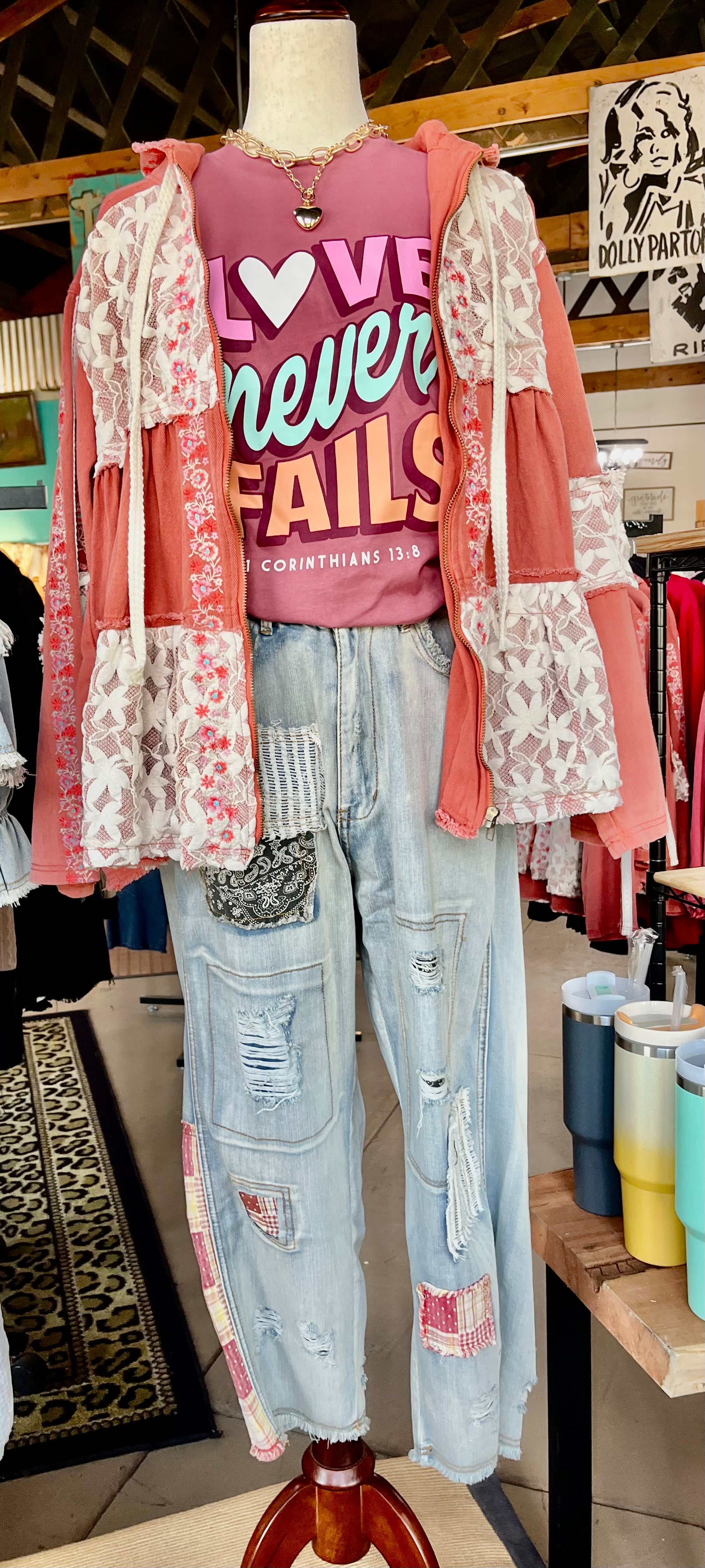 Love Never Fails - Short Sleeve (Mauve Berry) Graphic Tee-Women > Tops > Tshirts > Graphic-Jadelynn Brooke-Stuffology - Where Vintage Meets Modern, A Boutique for Real Women in Crosbyton, TX