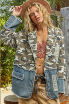 V-neck long sleeve crochet patch printed twill woven jacket-Jackets-Pol Clothing-Stuffology - Where Vintage Meets Modern, A Boutique for Real Women in Crosbyton, TX
