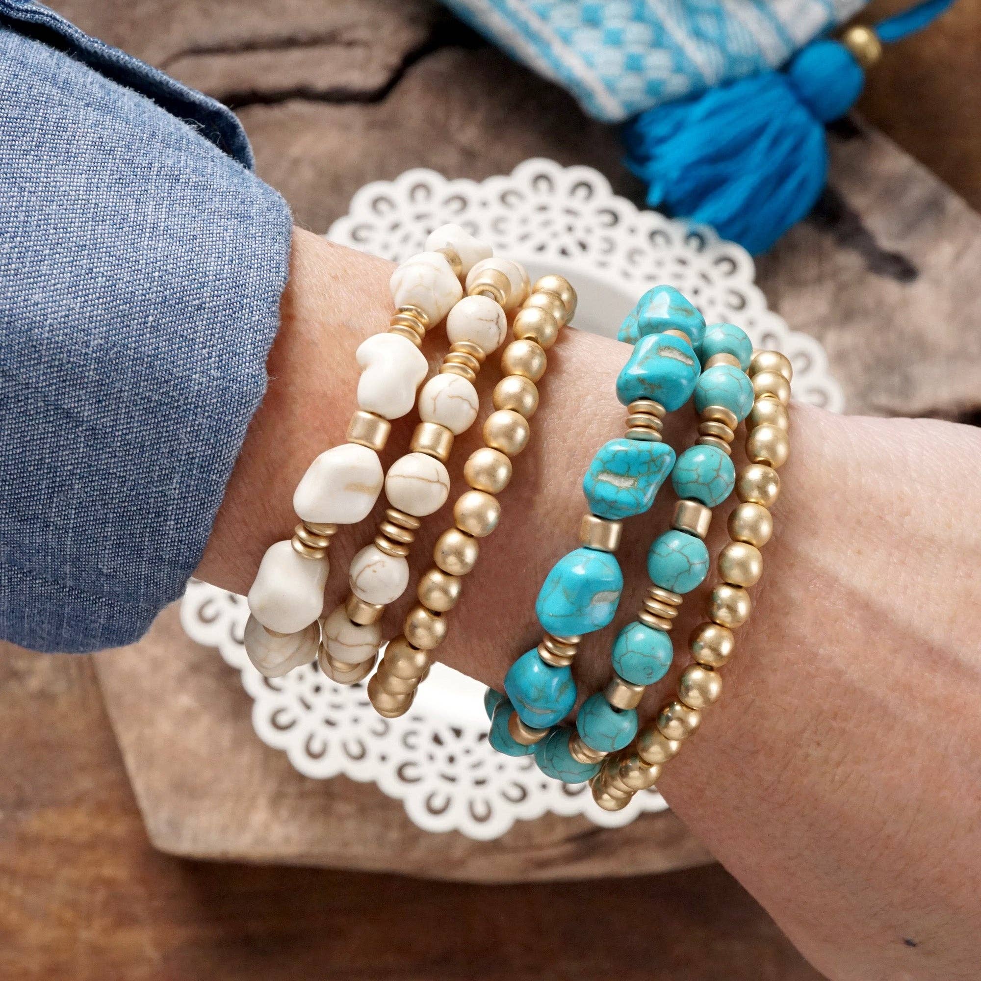 Western-Inspired Beaded Bracelet Set – Gold & Stone Accents-PennyLine inc-Stuffology - Where Vintage Meets Modern, A Boutique for Real Women in Crosbyton, TX