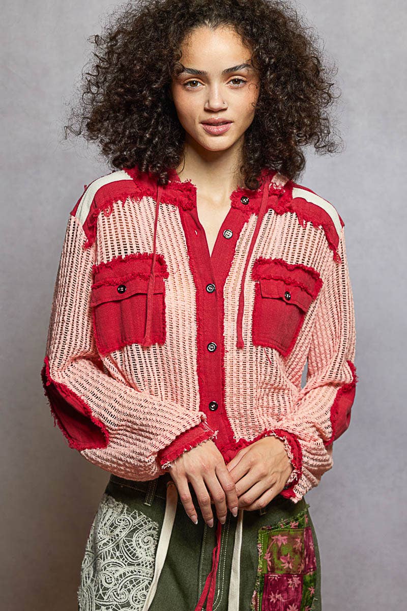 POL Clothing Open Knit Frayed Jacket-Jackets-Pol Clothing-Stuffology - Where Vintage Meets Modern, A Boutique for Real Women in Crosbyton, TX