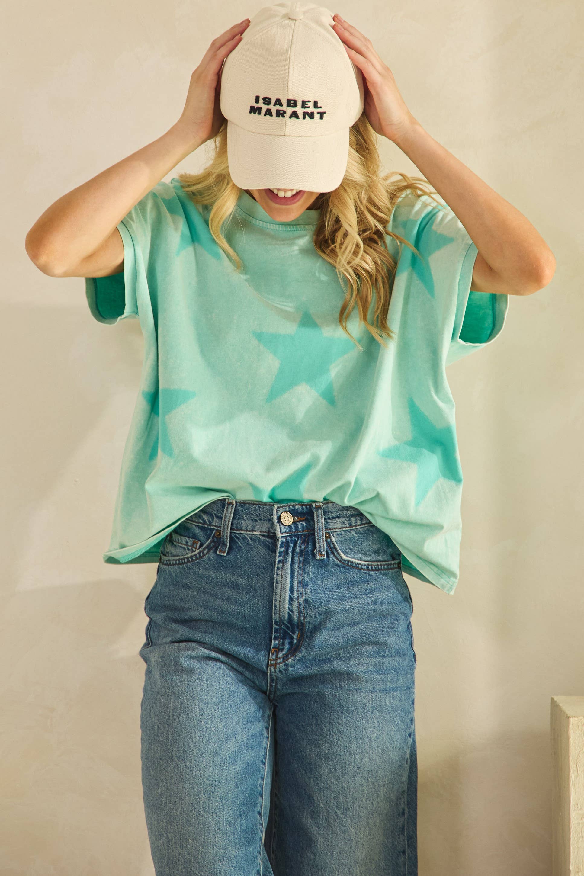 FADED STAR-PRINT OVERSZED T-SHIRT (ST7603)-Sage + Fig-Stuffology - Where Vintage Meets Modern, A Boutique for Real Women in Crosbyton, TX