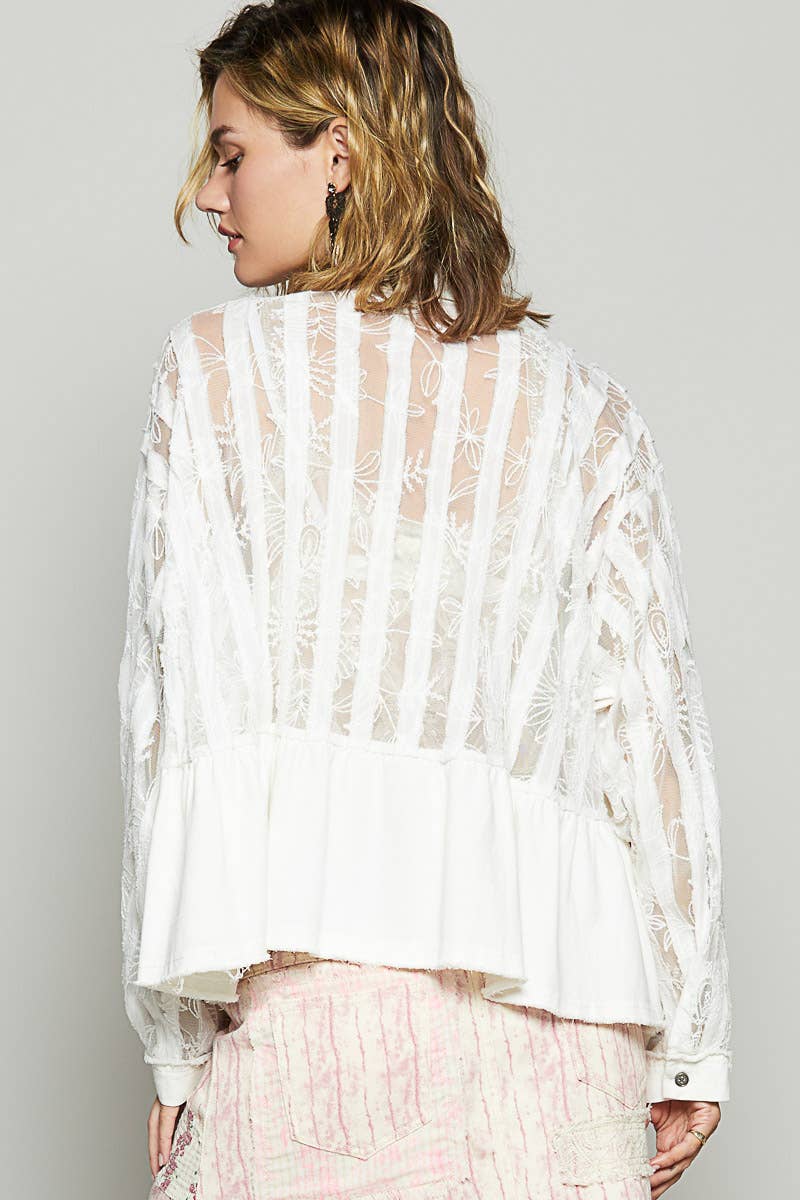 Oversize button down lace pattern casual shacket top-Pol Clothing-Stuffology - Where Vintage Meets Modern, A Boutique for Real Women in Crosbyton, TX