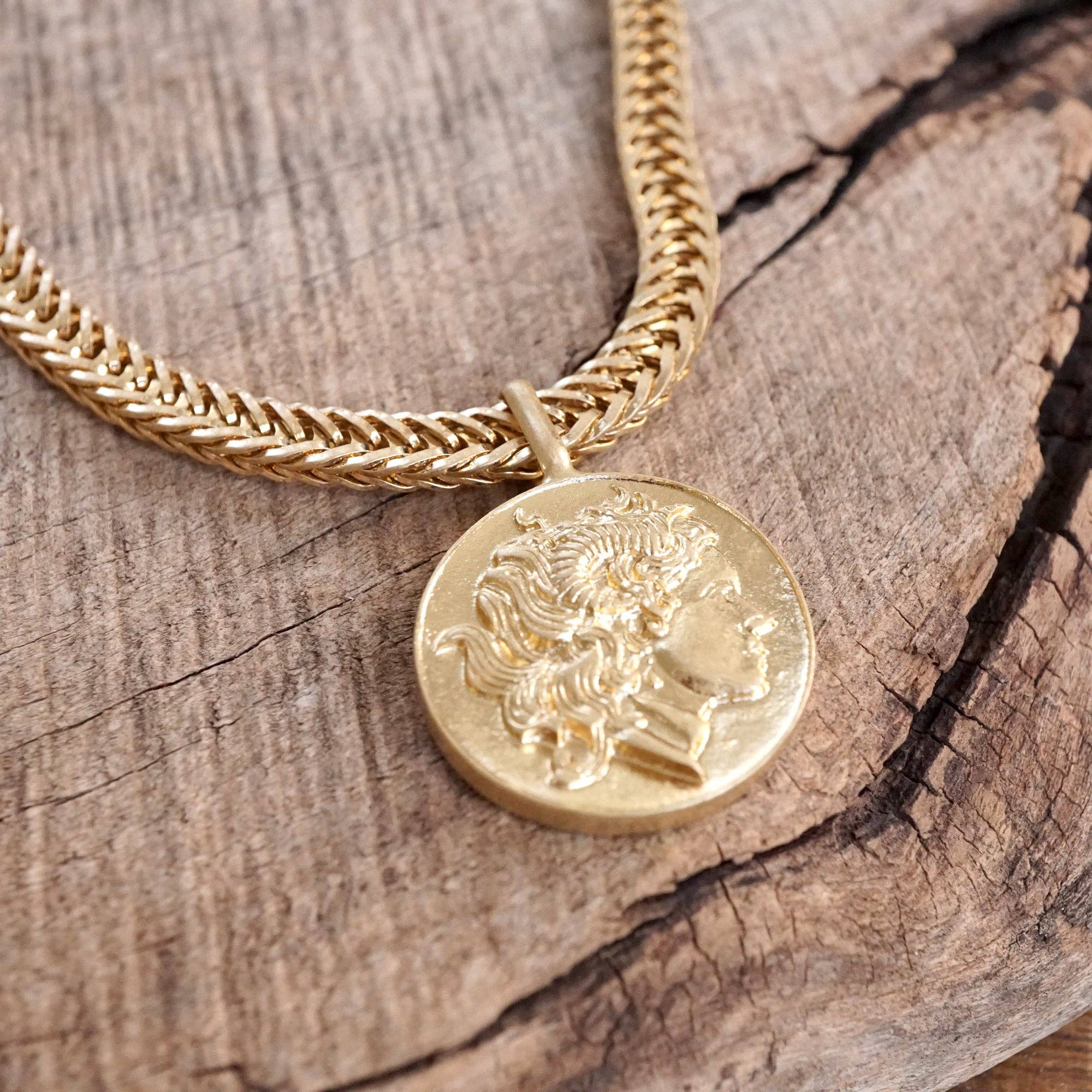 Coin Statement Chain Necklace in Worn Gold Tone-Necklaces-PennyLine inc-Stuffology - Where Vintage Meets Modern, A Boutique for Real Women in Crosbyton, TX