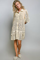 Boho Lace Panel Tassel Tie Detail Eyelet Shirt Dress-Dresses-Pol Clothing-Stuffology - Where Vintage Meets Modern, A Boutique for Real Women in Crosbyton, TX
