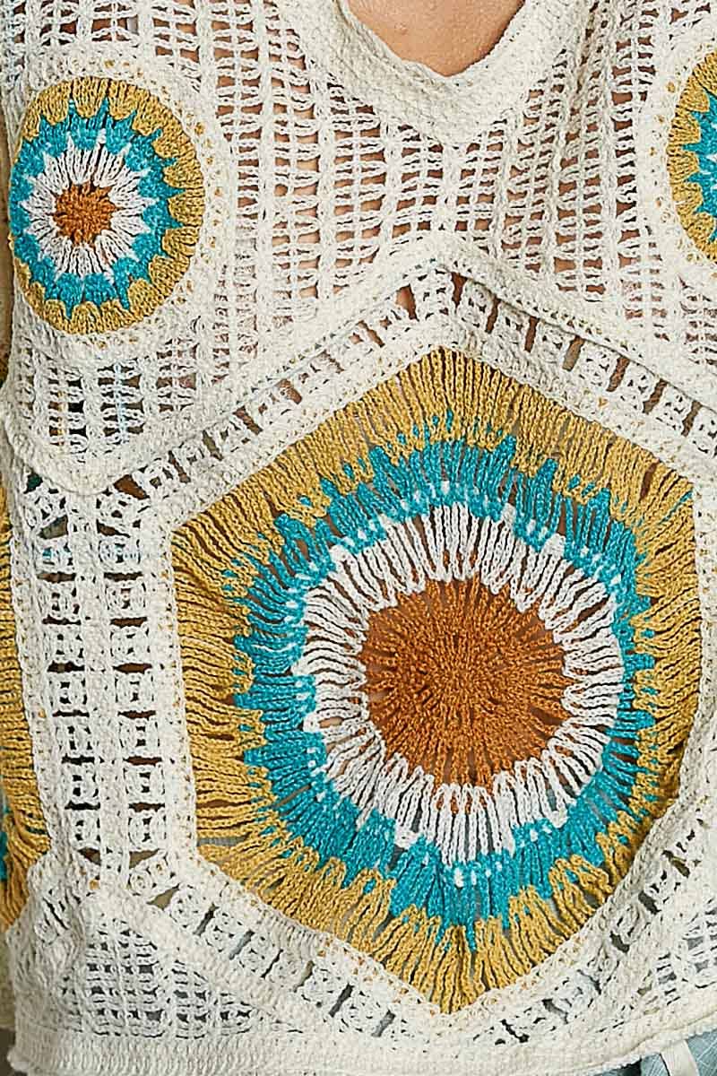 V-Neck Granny Circle Motif Scalloped Edge Crochet Top-Crochet Top-Pol Clothing-Stuffology - Where Vintage Meets Modern, A Boutique for Real Women in Crosbyton, TX