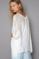 POL Clothing Oversize V-neck Crochet Lace Contrast Studded Top-Loose Fit Top-Pol Clothing-Stuffology - Where Vintage Meets Modern, A Boutique for Real Women in Crosbyton, TX