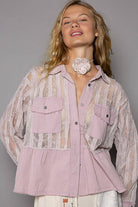 Oversize button down lace pattern casual shacket top-Pol Clothing-Stuffology - Where Vintage Meets Modern, A Boutique for Real Women in Crosbyton, TX