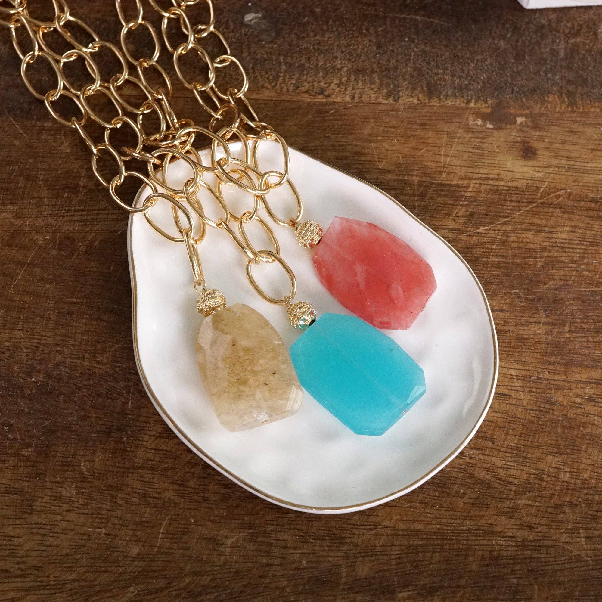 Statement Natural Stone Chain necklace-Necklaces-PennyLine inc-Stuffology - Where Vintage Meets Modern, A Boutique for Real Women in Crosbyton, TX