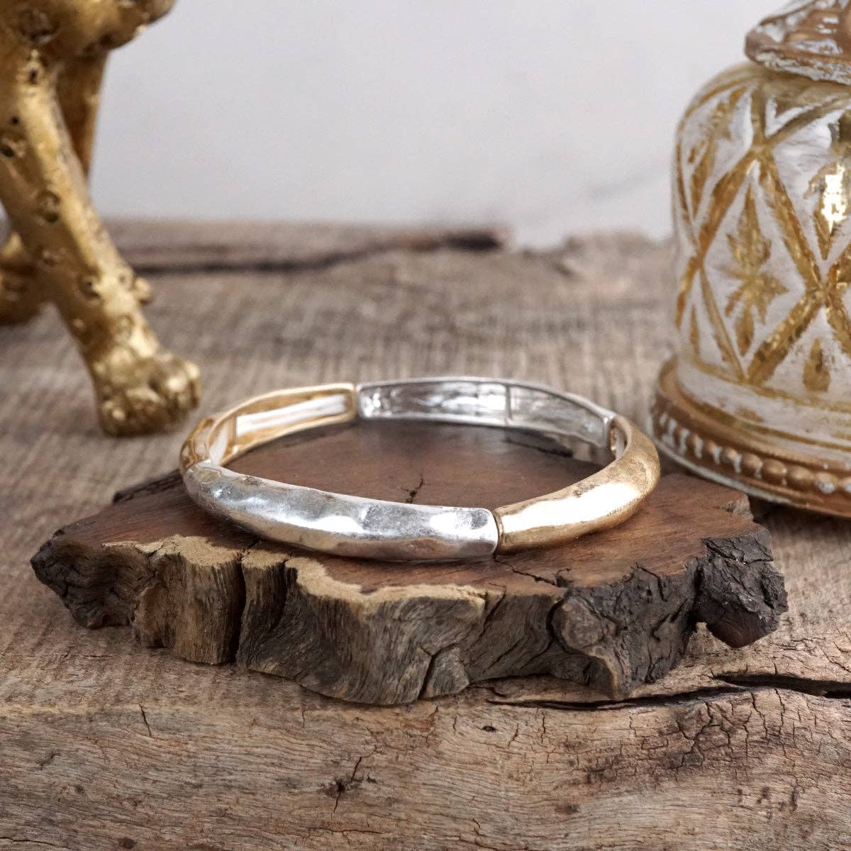 Boho Stretchy Minimalist Bangle Raw Textured Worn Gold-Bracelets-PennyLine inc-Stuffology - Where Vintage Meets Modern, A Boutique for Real Women in Crosbyton, TX