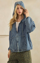 VINTAGE WASH DENIM ZIP-UP HOODIE JACKET-Denim Jacket-Sage + Fig-Stuffology - Where Vintage Meets Modern, A Boutique for Real Women in Crosbyton, TX