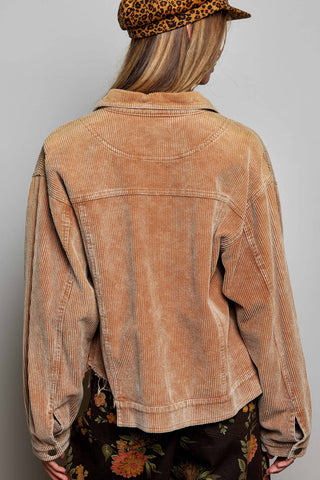 Pocket Front Button Down Corduroy Trucker Jacket-Jackets-Pol Clothing-Stuffology - Where Vintage Meets Modern, A Boutique for Real Women in Crosbyton, TX
