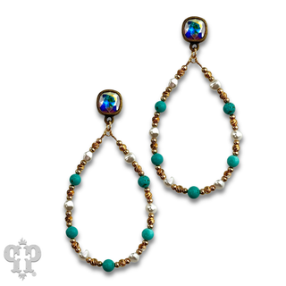 Turquoise and gold teardrop earring with Austrian crystal-Earrings-Pink Panache Brands-Stuffology - Where Vintage Meets Modern, A Boutique for Real Women in Crosbyton, TX