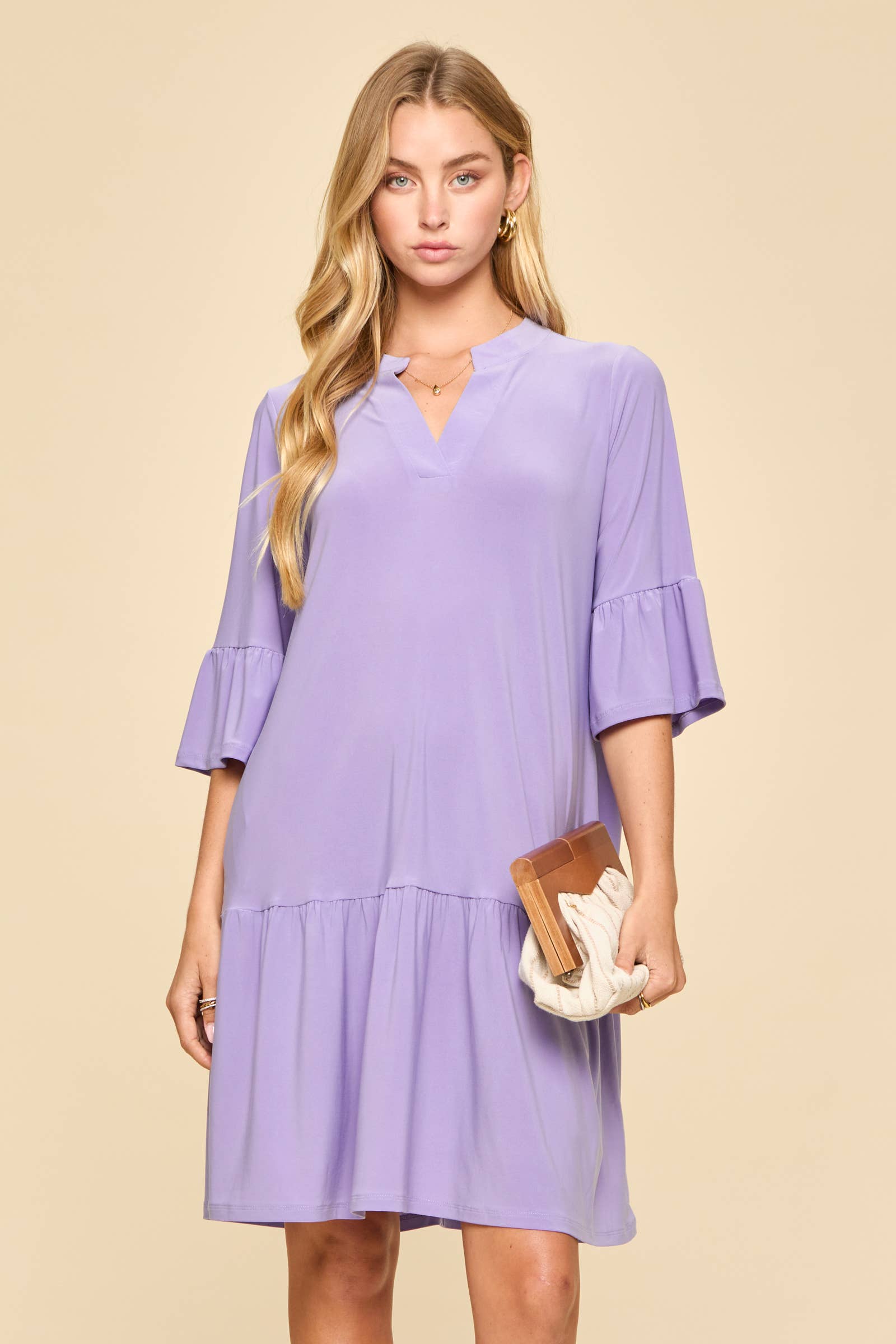 Shirred Tiered Relaxed 3/4 Sleeve Dress-Dresses-Dear Scarlett-Stuffology - Where Vintage Meets Modern, A Boutique for Real Women in Crosbyton, TX