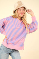 Stripe Comfy Casual Oversized Knit Top /Stuffology Boutique-SWEATSHIRT-VERY J-Stuffology - Where Vintage Meets Modern, A Boutique for Real Women in Crosbyton, TX