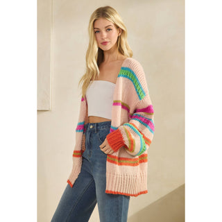 RAINBOW CHUNKY KNIT CARDIGAN-Cardigans-Sage + Fig-Stuffology - Where Vintage Meets Modern, A Boutique for Real Women in Crosbyton, TX