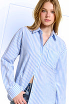 Collared Contrast Stripe Button Down Shirt-La Miel-Stuffology - Where Vintage Meets Modern, A Boutique for Real Women in Crosbyton, TX