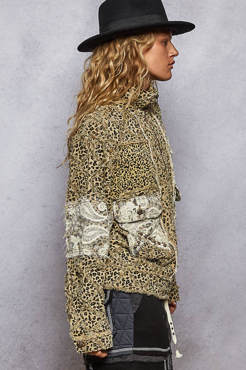 Long sleeve textured woven lace patchwork jacket-Pol Clothing-Stuffology - Where Vintage Meets Modern, A Boutique for Real Women in Crosbyton, TX