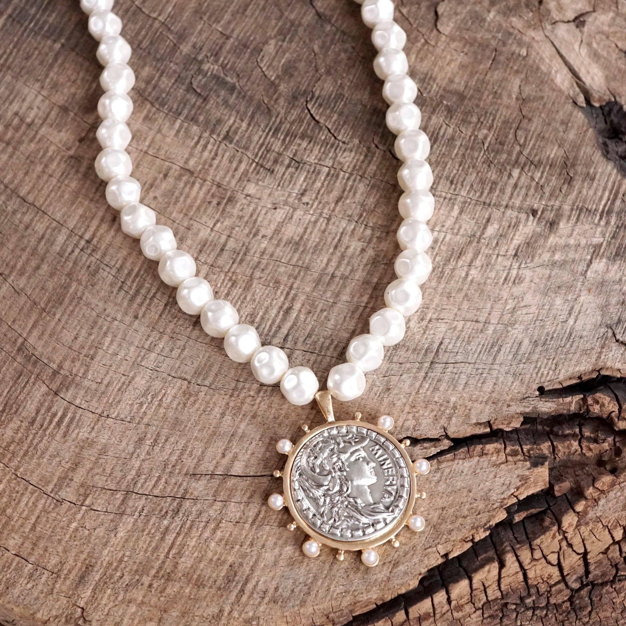 Boho Coin and Pearl Statement Necklace – Gold and Silver Tone-necklace-PennyLine inc-Stuffology - Where Vintage Meets Modern, A Boutique for Real Women in Crosbyton, TX