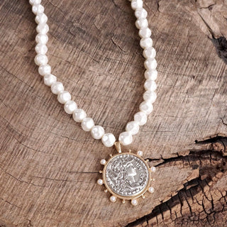 Boho Coin and Pearl Statement Necklace – Gold and Silver Tone-necklace-PennyLine inc-Stuffology - Where Vintage Meets Modern, A Boutique for Real Women in Crosbyton, TX