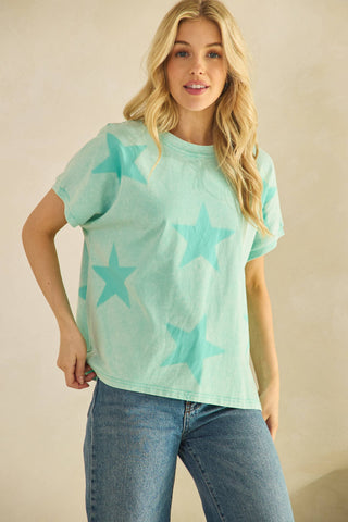 FADED STAR-PRINT OVERSZED TOP-Tees-Sage + Fig-Stuffology - Where Vintage Meets Modern, A Boutique for Real Women in Crosbyton, TX