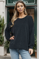 Two Tone Oversized Rib Knit Oversized Sweatshirt | Stuffology Boutique-SWEATSHIRT-Hailey Apparel-Stuffology - Where Vintage Meets Modern, A Boutique for Real Women in Crosbyton, TX