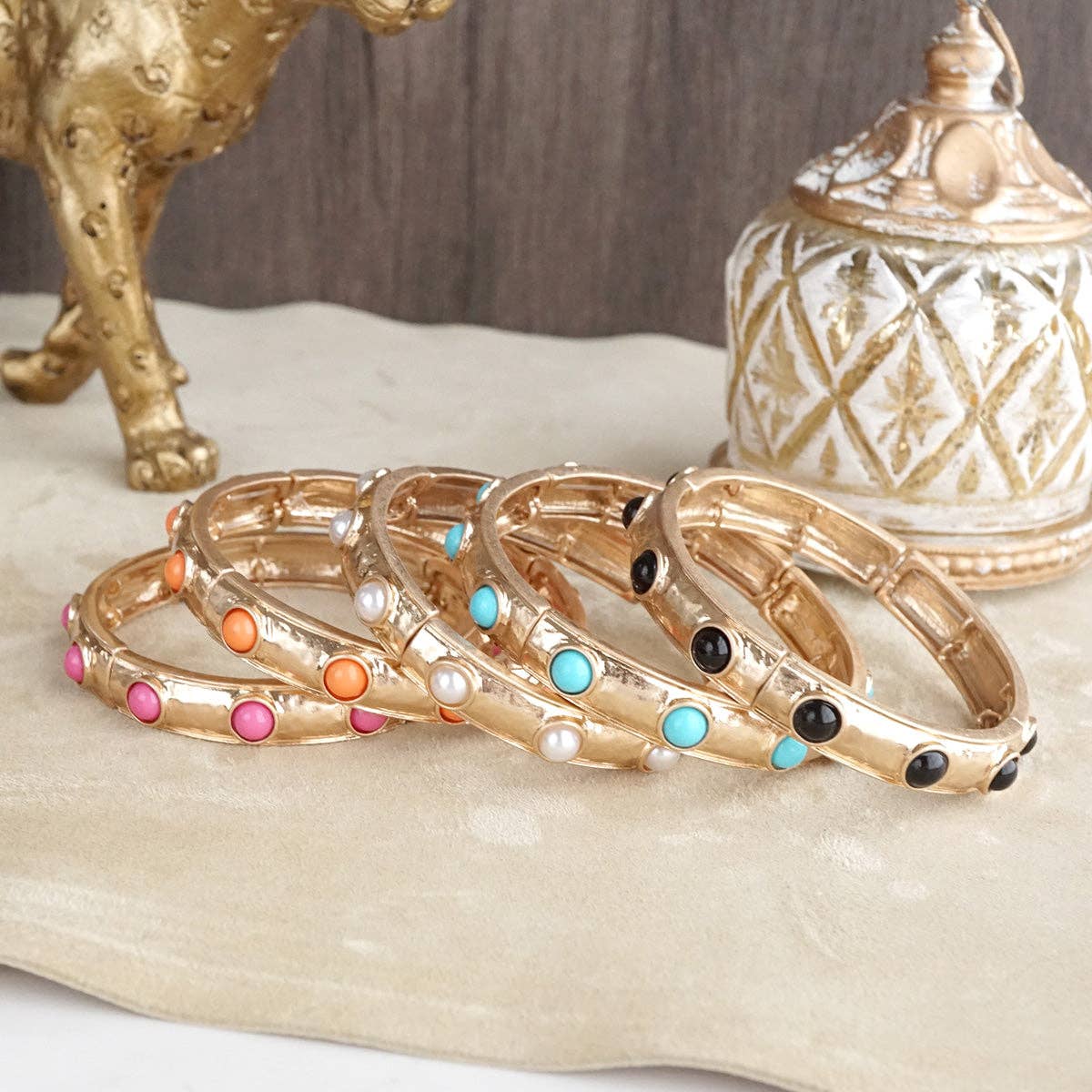 Timeless Charm – Slim Cabochon Eternity Bangle-Bracelets-PennyLine inc-Stuffology - Where Vintage Meets Modern, A Boutique for Real Women in Crosbyton, TX