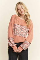 LONG SLEEVE RIBBED FLORAL TOP-TOP-HEIMISH-Stuffology - Where Vintage Meets Modern, A Boutique for Real Women in Crosbyton, TX