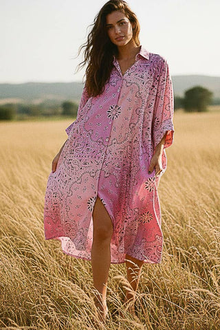 Pink Floral Printed Button Down Dress - Jacket-Dresses-Pol Clothing-Stuffology - Where Vintage Meets Modern, A Boutique for Real Women in Crosbyton, TX