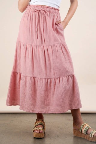 Elastic Waist Tiered Maxi Skirt-Skirts-VERY J-Stuffology - Where Vintage Meets Modern, A Boutique for Real Women in Crosbyton, TX