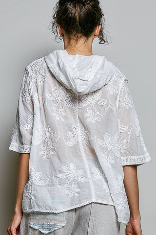 POL Clothing Lightweight Floral Crochet Hoodie Top-Crochet Top-Pol Clothing-Stuffology - Where Vintage Meets Modern, A Boutique for Real Women in Crosbyton, TX