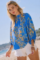 Floral Ruffle Neckline Baby Doll Blouse-Blouse-Oddi-Stuffology - Where Vintage Meets Modern, A Boutique for Real Women in Crosbyton, TX