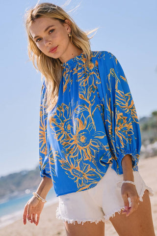 Floral Ruffle Neckline Baby Doll Blouse-Blouse-Oddi-Stuffology - Where Vintage Meets Modern, A Boutique for Real Women in Crosbyton, TX