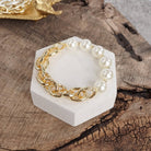 Chunky Chain and pearls beads bracelet Gold tone-PennyLine inc-Stuffology - Where Vintage Meets Modern, A Boutique for Real Women in Crosbyton, TX