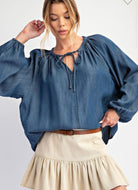 Washed Chambray Flare Woven Tunic / Stuffology Boutique-TOP-EASEL-Stuffology - Where Vintage Meets Modern, A Boutique for Real Women in Crosbyton, TX