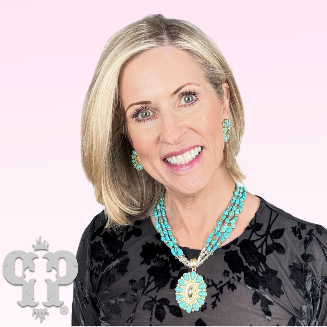 Turquoise and 18k gold dipped concho earring-Earrings-Pink Panache Brands-Stuffology - Where Vintage Meets Modern, A Boutique for Real Women in Crosbyton, TX