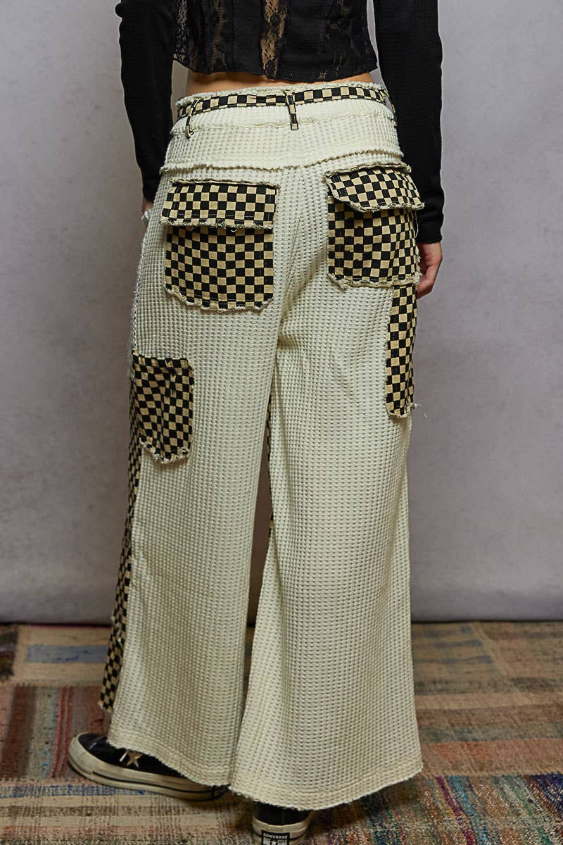 POL Clothing Checkered Patchwork Wide-Leg Pants-Pants-Pol Clothing-Stuffology - Where Vintage Meets Modern, A Boutique for Real Women in Crosbyton, TX