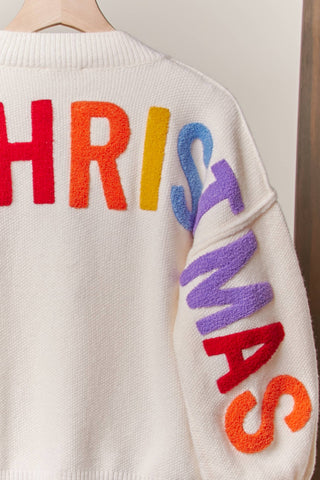 Christmas Sweater with Lettering-Sweaters-Mello.-Stuffology - Where Vintage Meets Modern, A Boutique for Real Women in Crosbyton, TX