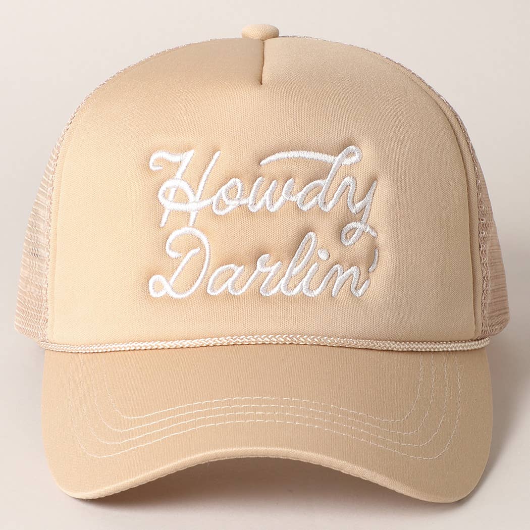 Howdy Darlin' Embroidered Mesh Back Trucker Cap | Stuffology Boutique-Hats-Fashion City-Stuffology - Where Vintage Meets Modern, A Boutique for Real Women in Crosbyton, TX