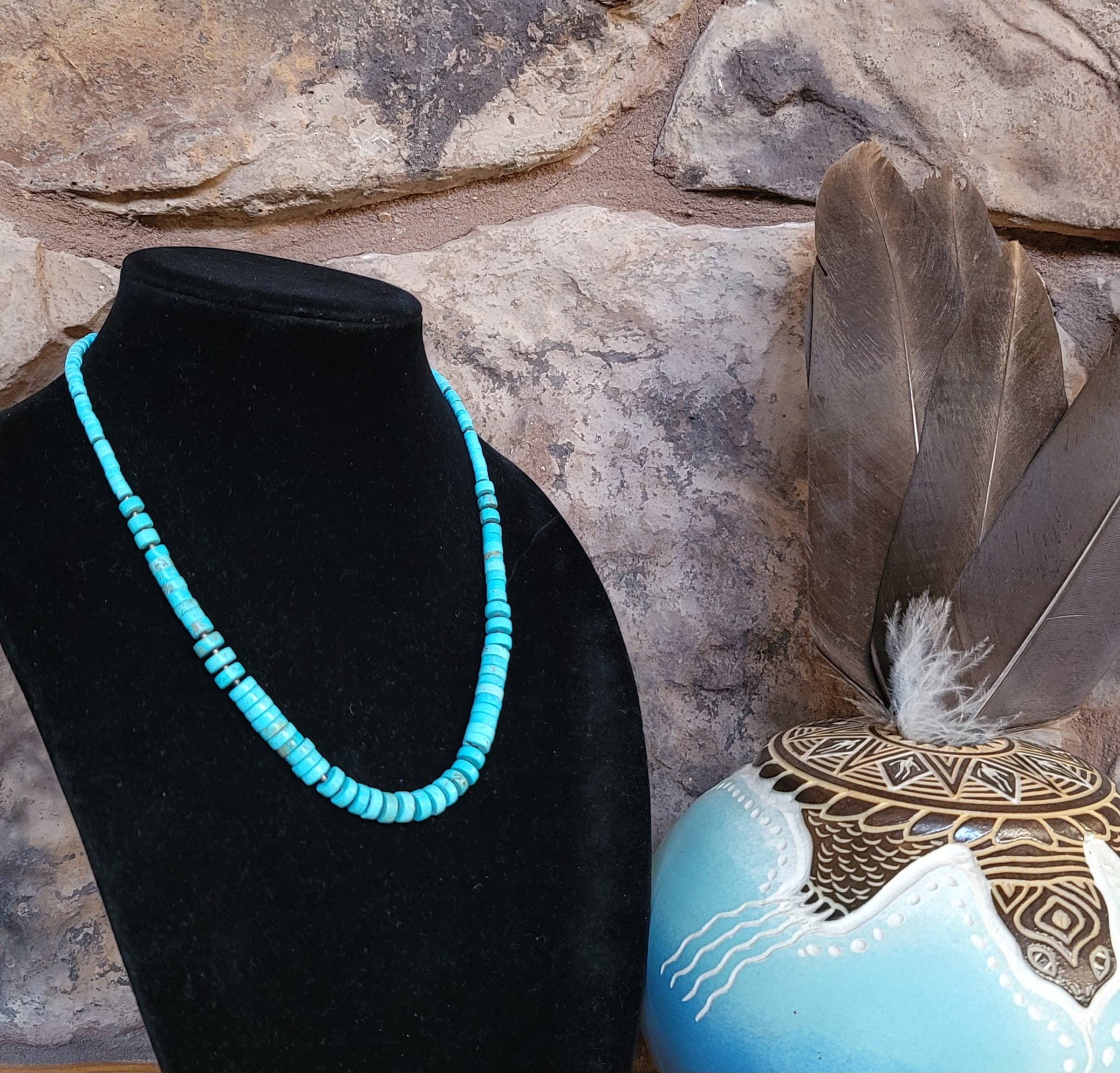 Turquoise Heishi graduated necklace with Seashell Heishi-Horse Spirit Studio-Stuffology - Where Vintage Meets Modern, A Boutique for Real Women in Crosbyton, TX