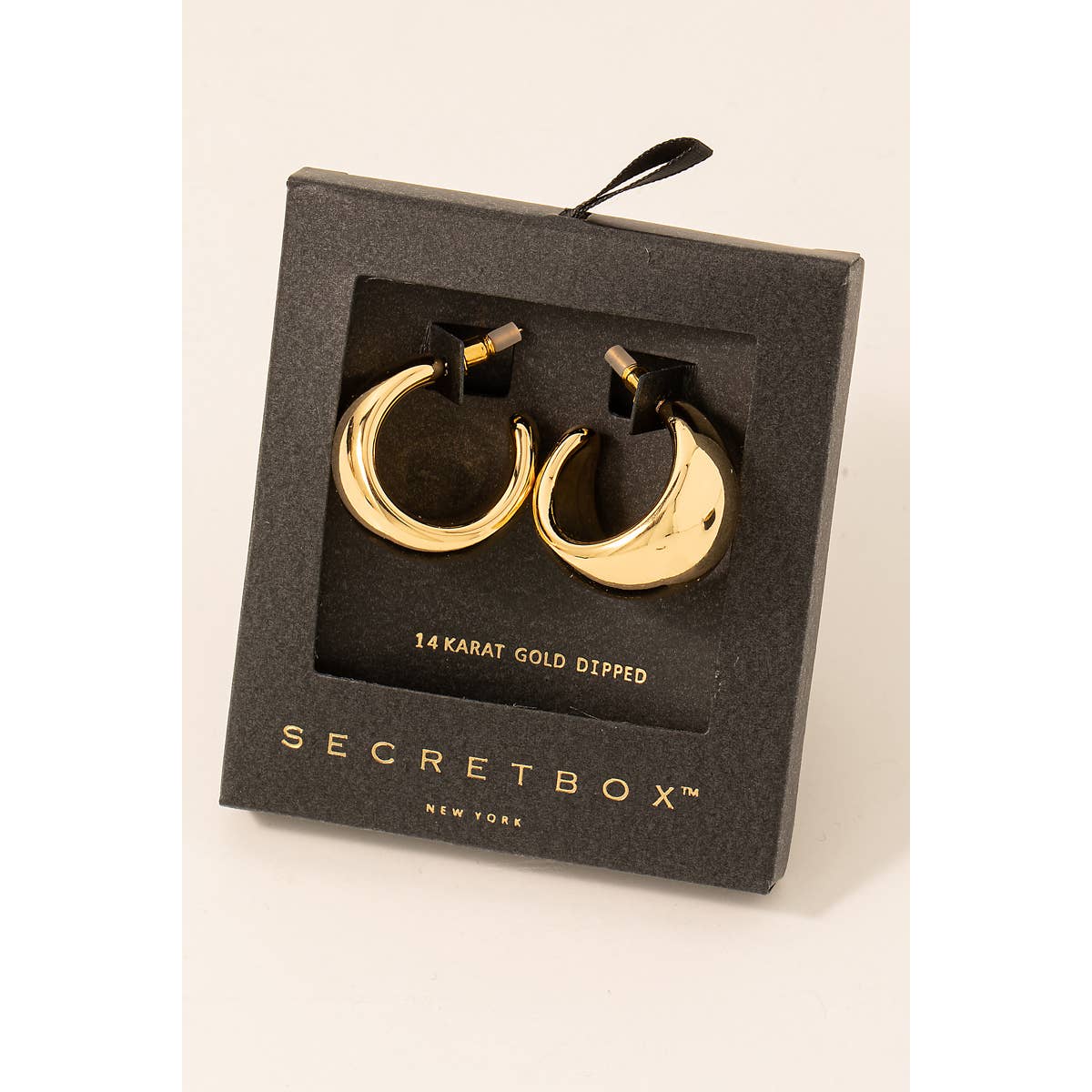 Secret Box Gold Dipped Small Wide Hoop Earrings /Stuffology Boutique-Earrings-Fame Accessories-Stuffology - Where Vintage Meets Modern, A Boutique for Real Women in Crosbyton, TX