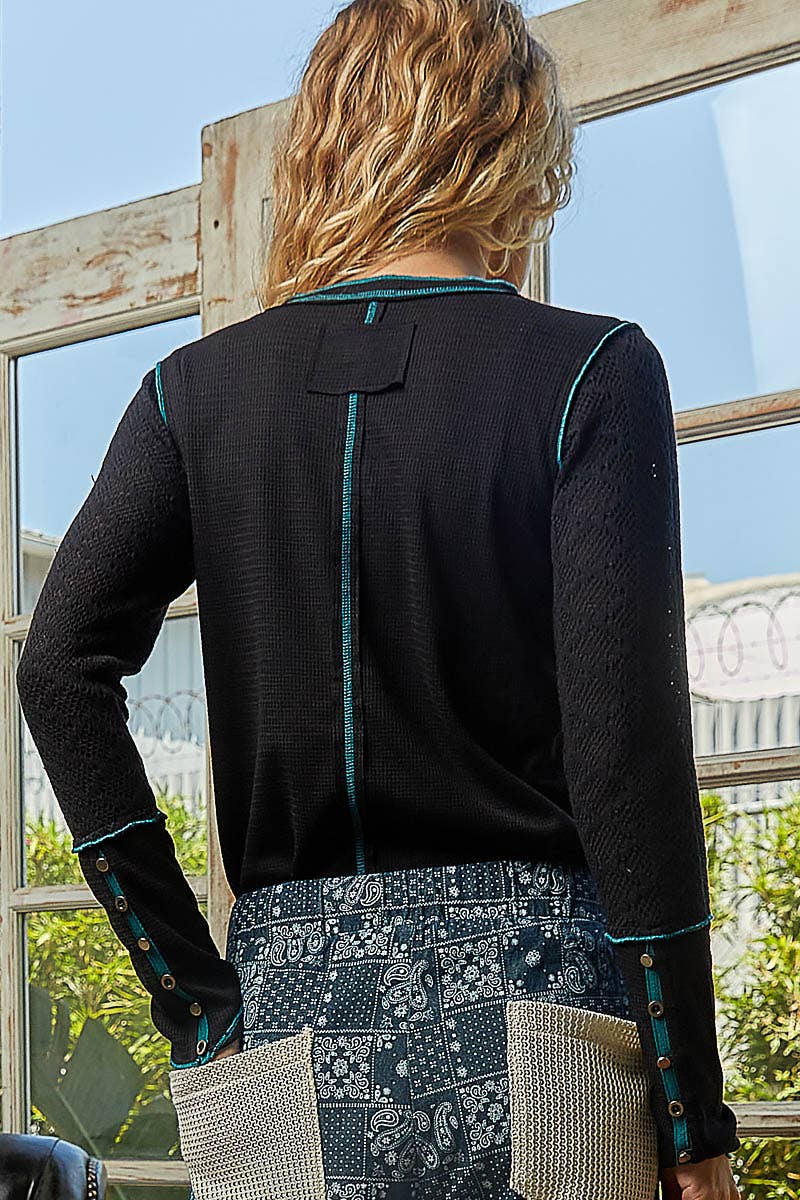 POL Clothing - Thermal Stitch Detail Henley Top-TOP-Pol Clothing-Stuffology - Where Vintage Meets Modern, A Boutique for Real Women in Crosbyton, TX