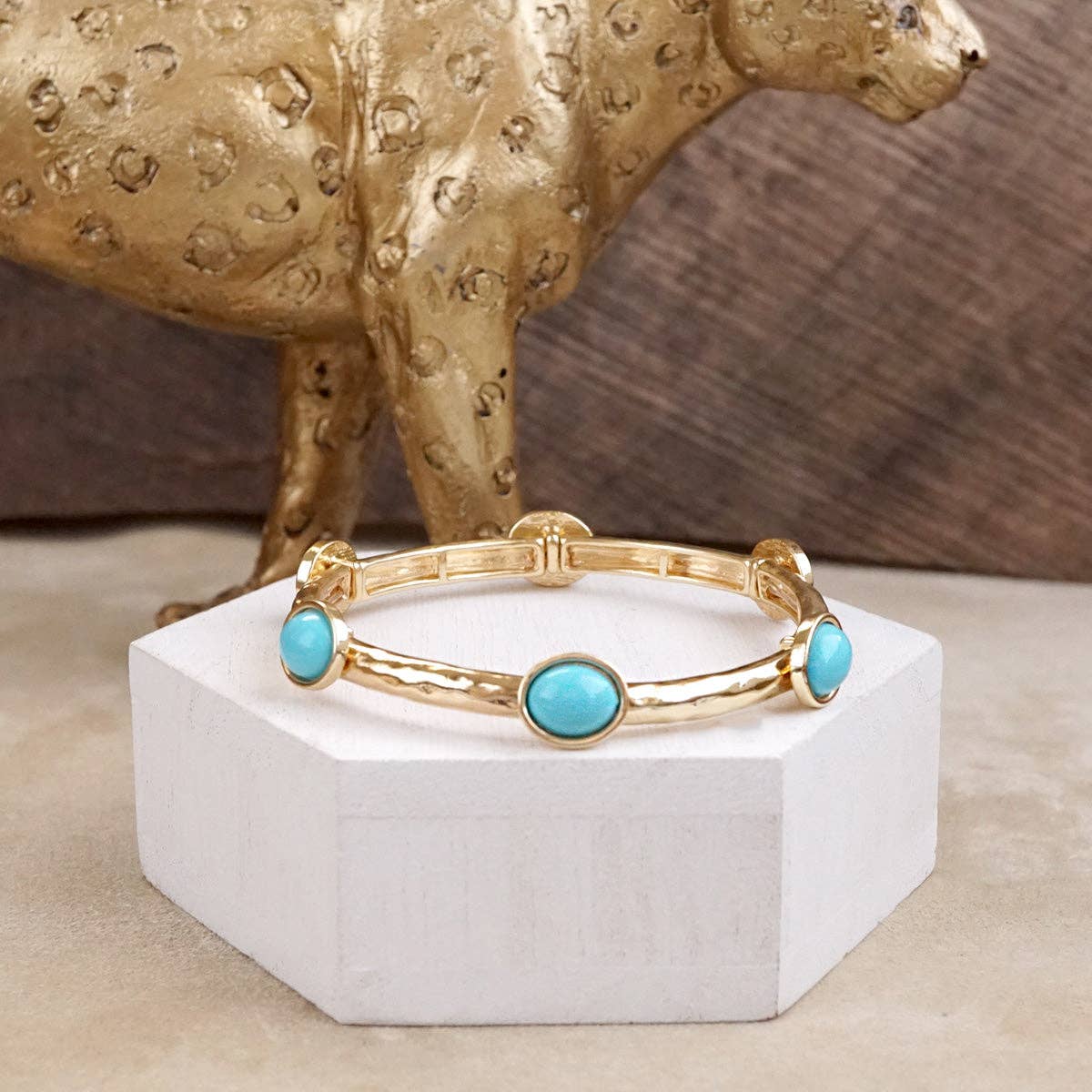 Desert Orbit – Turquoise Station Stretch Bangle-Bracelets-PennyLine inc-Stuffology - Where Vintage Meets Modern, A Boutique for Real Women in Crosbyton, TX