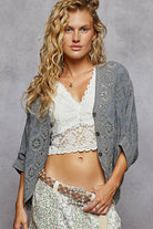 V-neck crochet woven roomy fit cardigan top-Gauze Cardigan-Pol Clothing-Stuffology - Where Vintage Meets Modern, A Boutique for Real Women in Crosbyton, TX
