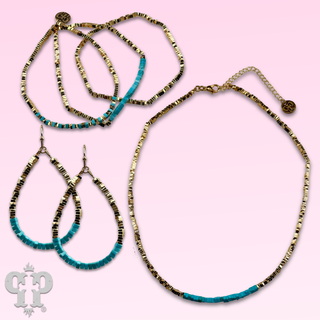Gold and turquoise layering necklace-Necklaces-Pink Panache Brands-Stuffology - Where Vintage Meets Modern, A Boutique for Real Women in Crosbyton, TX