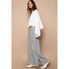 Distressed waist strape stripe denim wide pants-Jeans-Pol Clothing-Stuffology - Where Vintage Meets Modern, A Boutique for Real Women in Crosbyton, TX